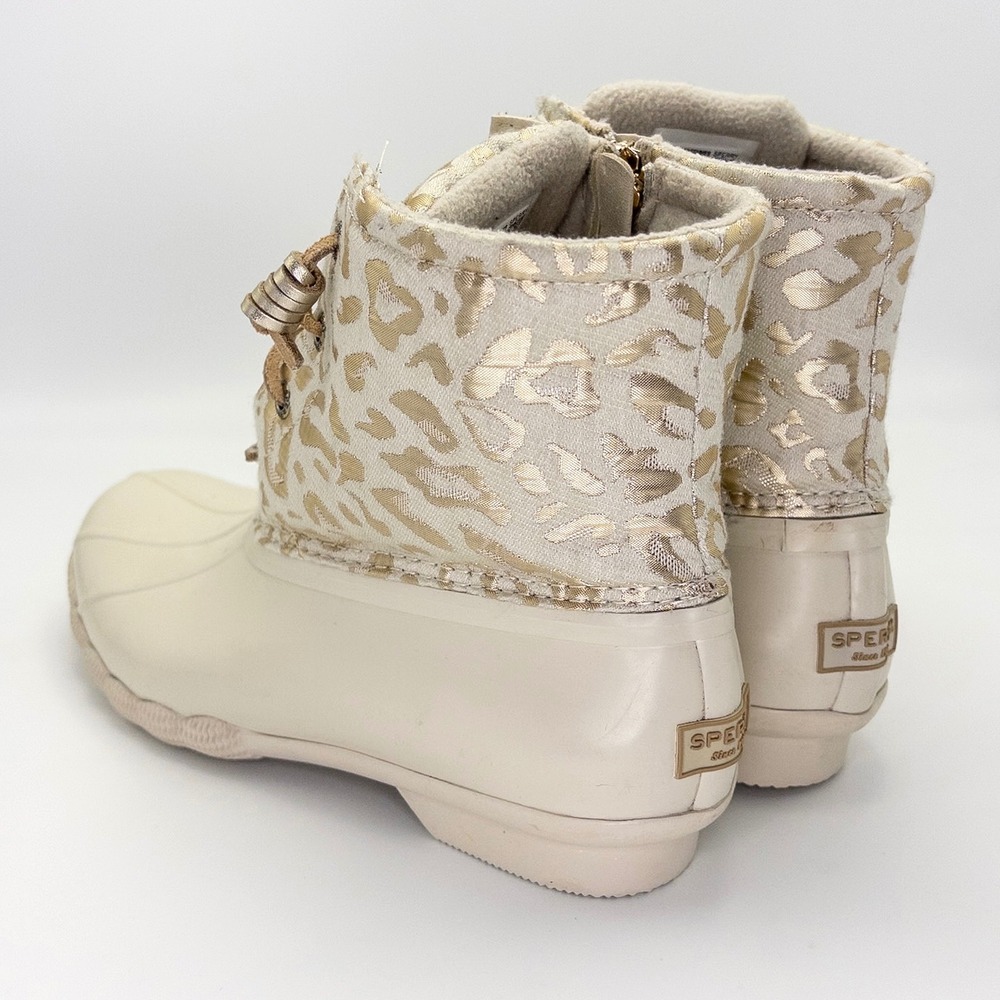 Sperry Saltwater Duck Boots Women's 8.5 Ivory Gold Metallic Leopard STS88315 - Picture 3 of 15